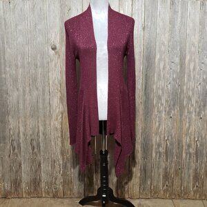Belldini L Cardigan Sweater Burgundy Lurex Open Glam Whimsigoth Minimalist